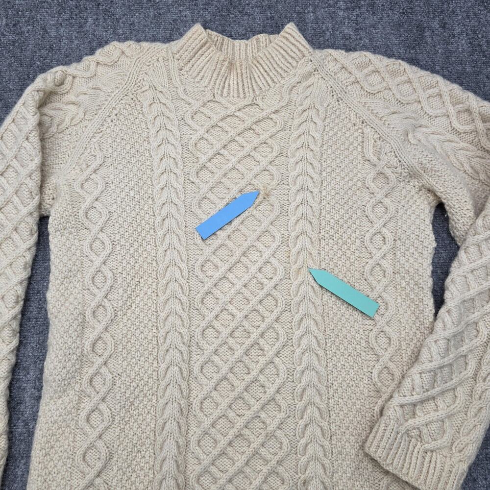 Vintage Aran Fisherman Sweater Womens Medium Cream Cable Knit Hand Knit Wool - Picture 14 of 16